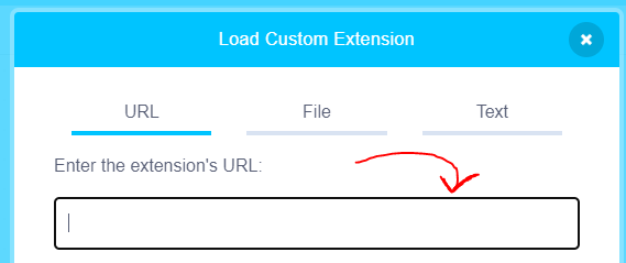 Entering an extension URL to load a custom extension